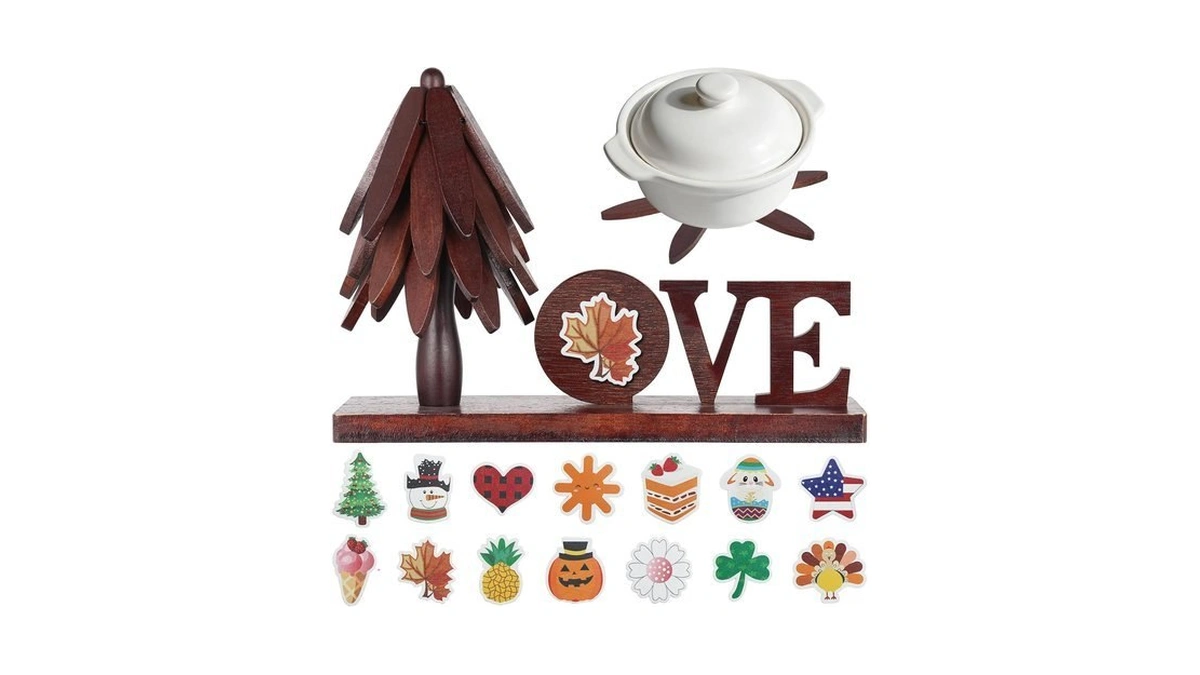 Super Holiday 4 Pcs Trivets For Hot Dishes, Wooden Tree