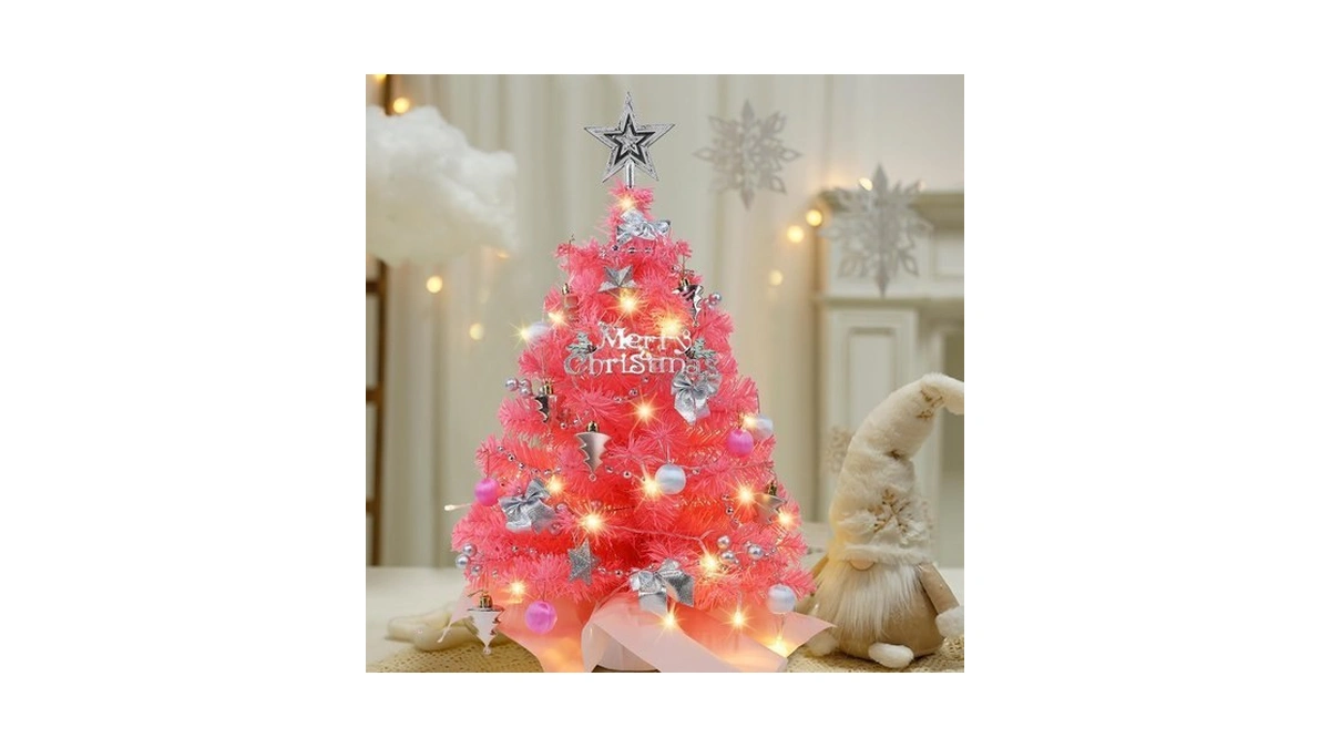 Juegoal Pink Mini Christmas Tree, 24 Inch/2 Ft Lighted Tabletop
