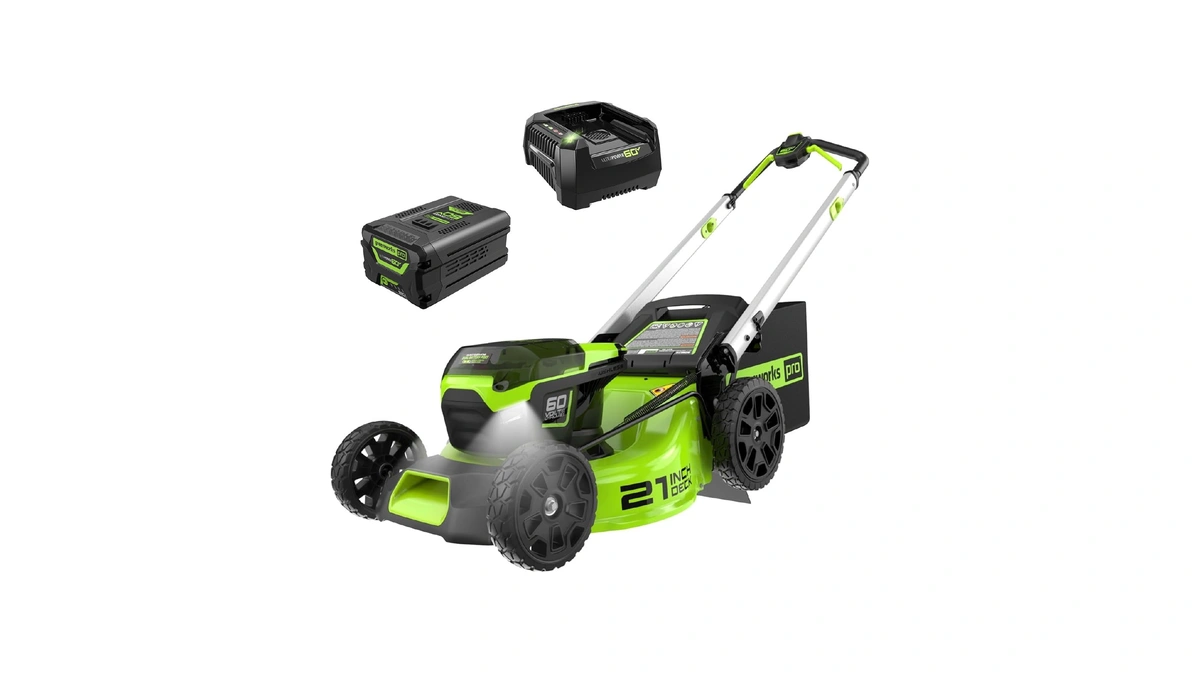 Greenworks 60v 21in Push Lawn Mower, 5.0 Ah Battery And