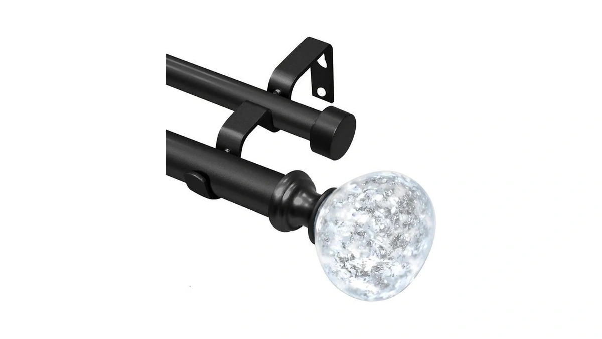 Black Double Curtain Rod 66-120 Inch Heavy Duty Foil Resin