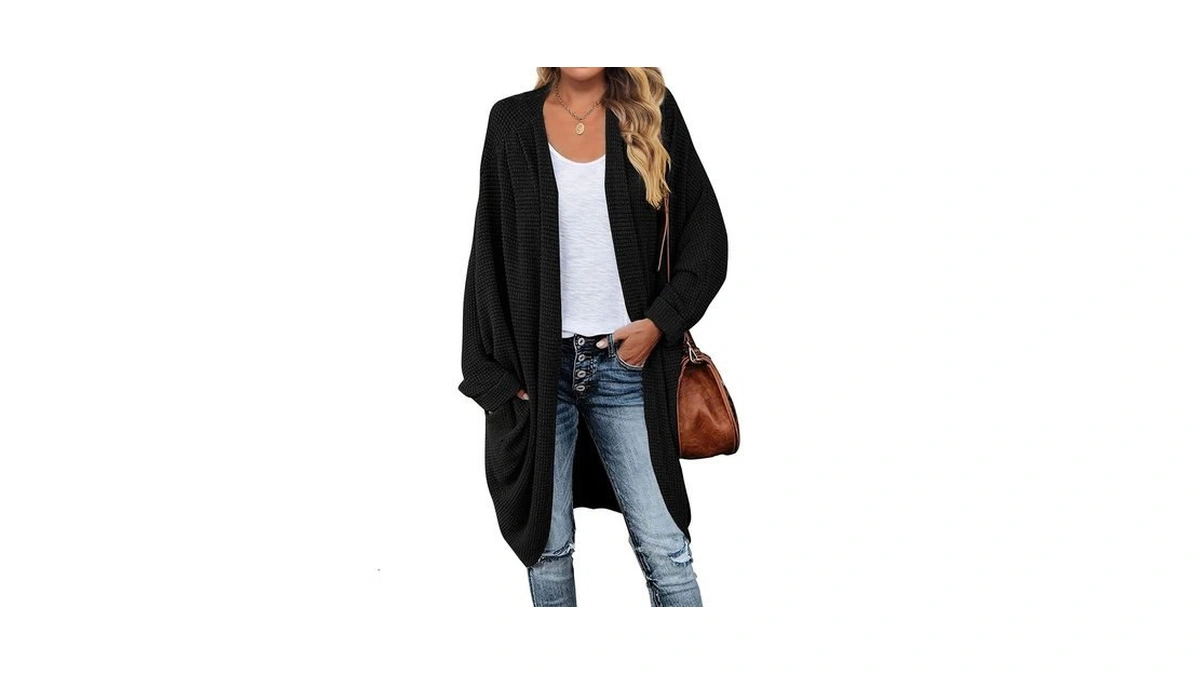 Merokeety Women's 2025 Fall Waffle Knit Batwing Long Sleeve Cardigan