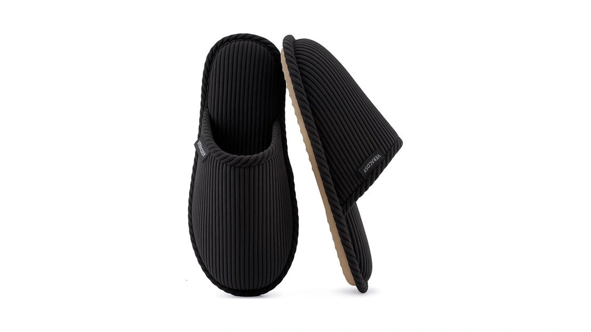 Veracosy Women's Corduroy Scuff Slippers Hush Black,9-10 Us