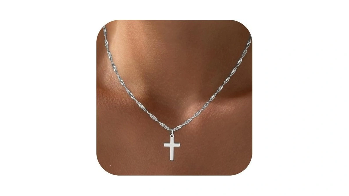 Fezodo 18k White Gold Plated Cross Necklace For Women Trendy