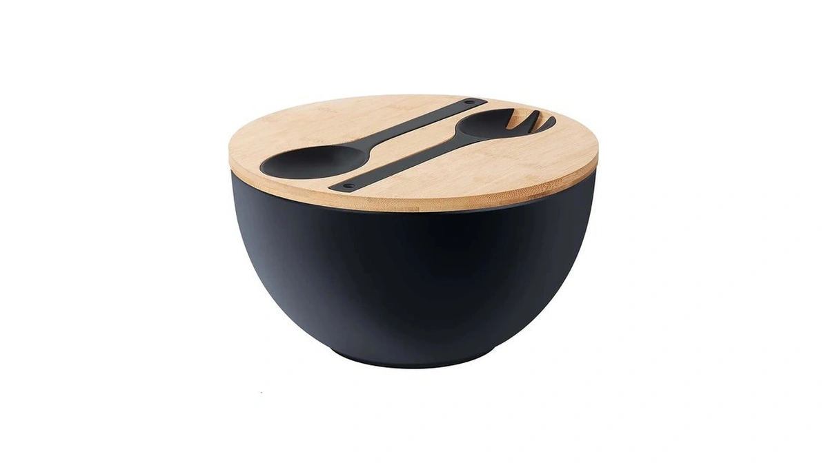 Ecohagou 10" Large Salad Serving Bowl With Utensils In Lid,