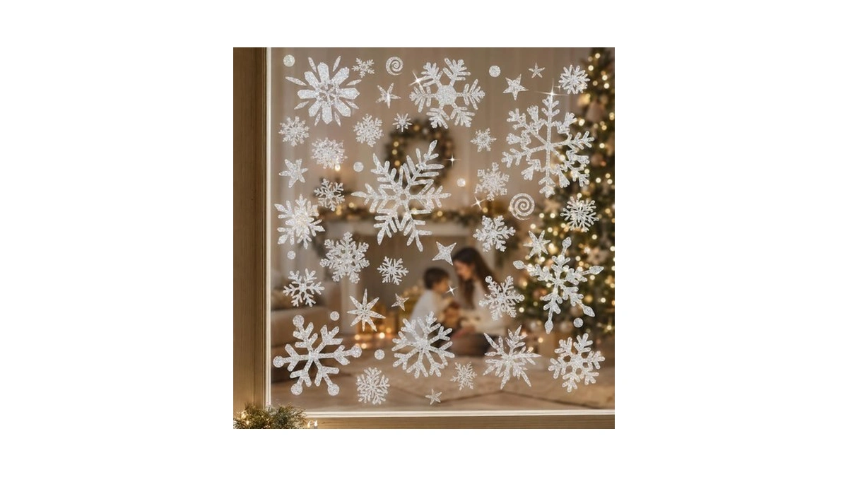 135 Pcs Christmas Window Clings, Snowflake Static Window Stickers And