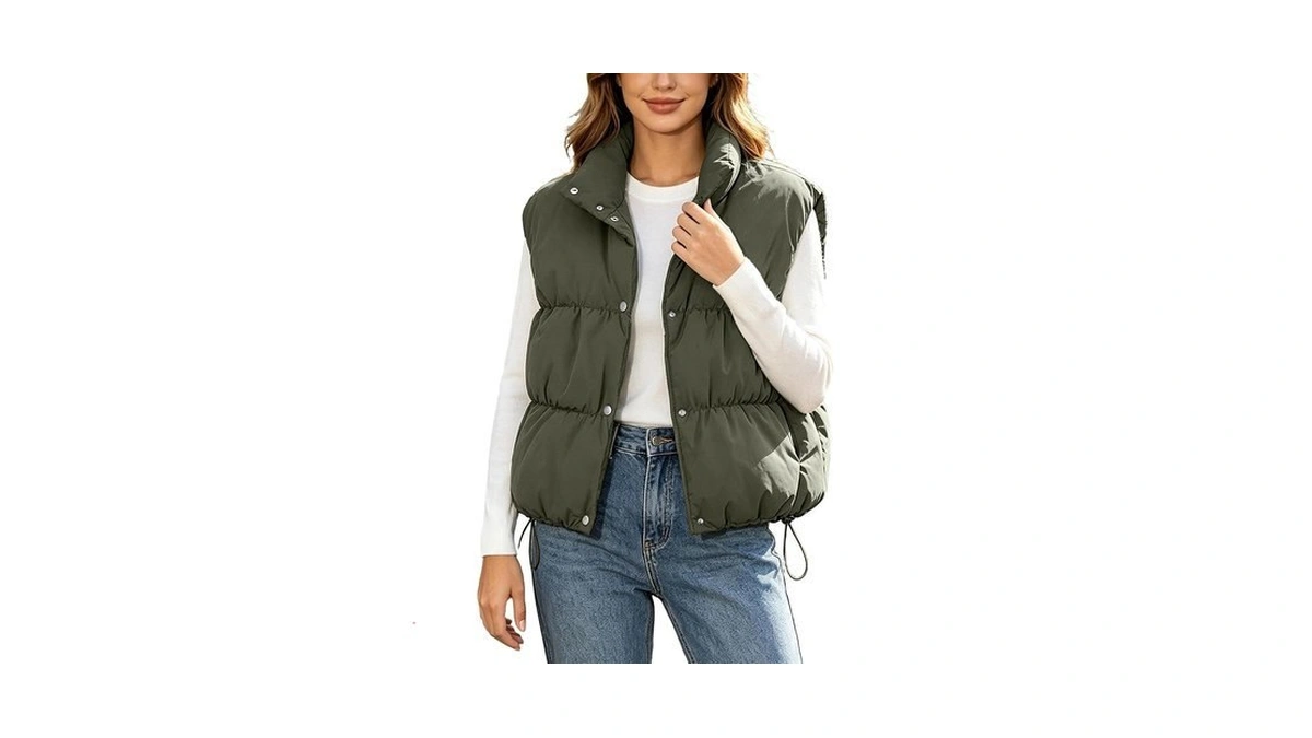 Pxlknzh Puffer Vest For Women Sleeveless Stand Collar Snap Gilet