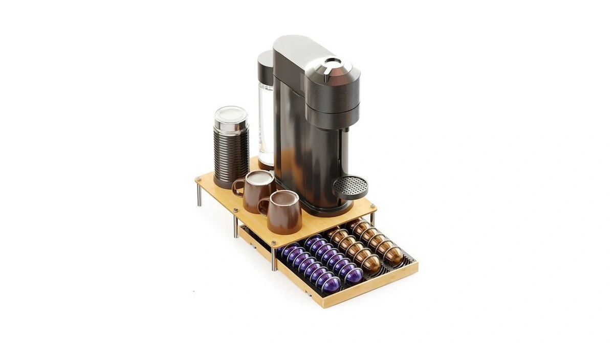 Spaceaid Bamboo Coffee Pod Holder Drawer Storage Compatible With Nespresso
