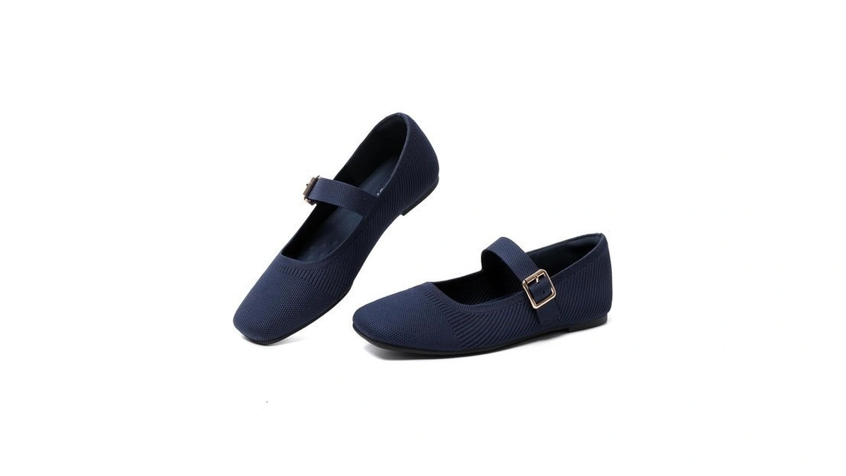 Goupsky Navyblue Knit Flats For Women Square Toe Slip On