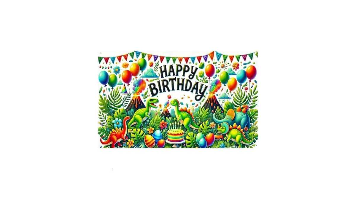 Nuxovilar Dinosaur Jungle Happy Birthday Banner 43x71 Polyester
