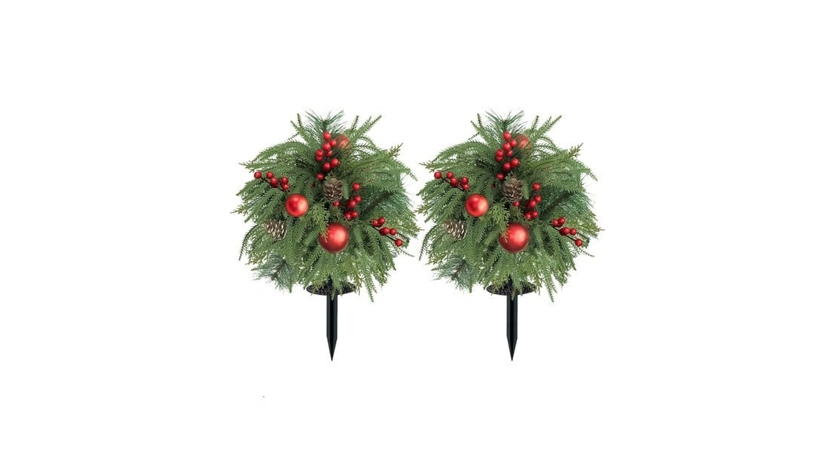 Artificial Christmas Topiary Trees 23", Set Of 2 Faux Evergreen