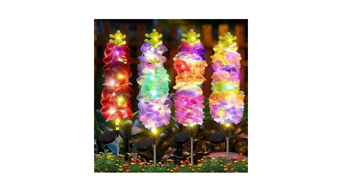 Leahpeng Solar Garden Lights, Solar Delphinium Flowers Lights 4 Pack