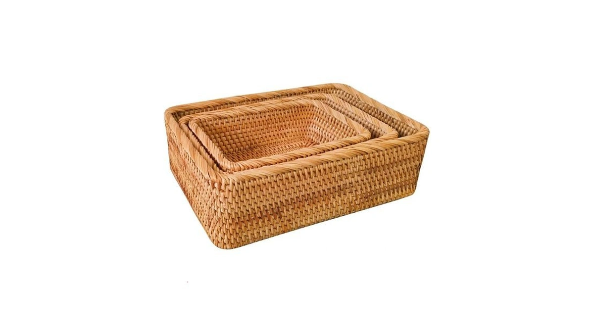 Amololo Handmade Rectangle Wicker Fruit Box Rattan Tray Magazine Organizer