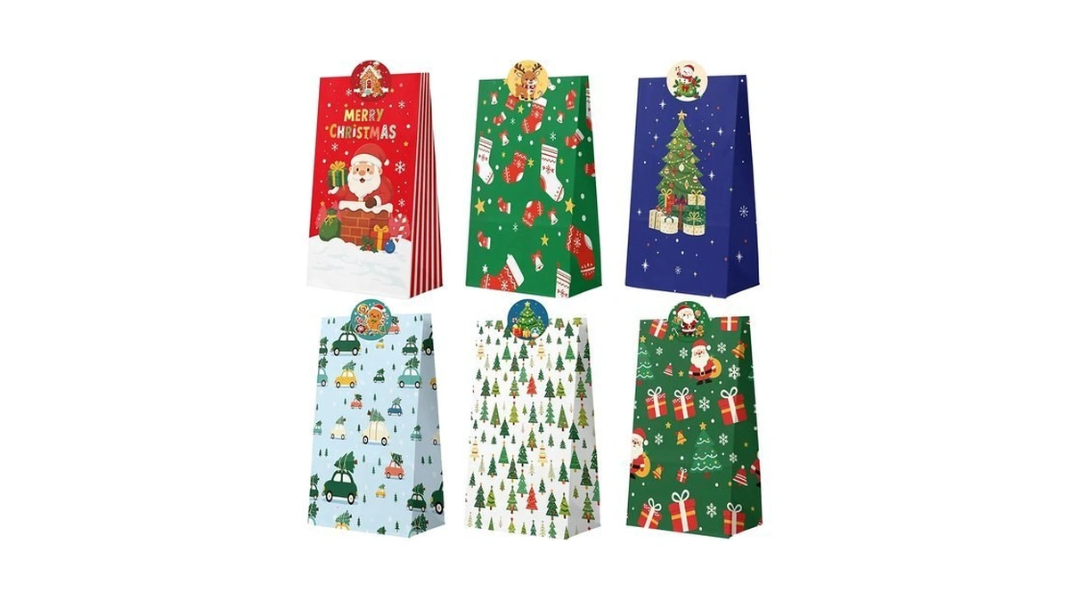 Christmas Gift Bags,christmas Treat Bags With Stickers,xmas Bags For Gifts