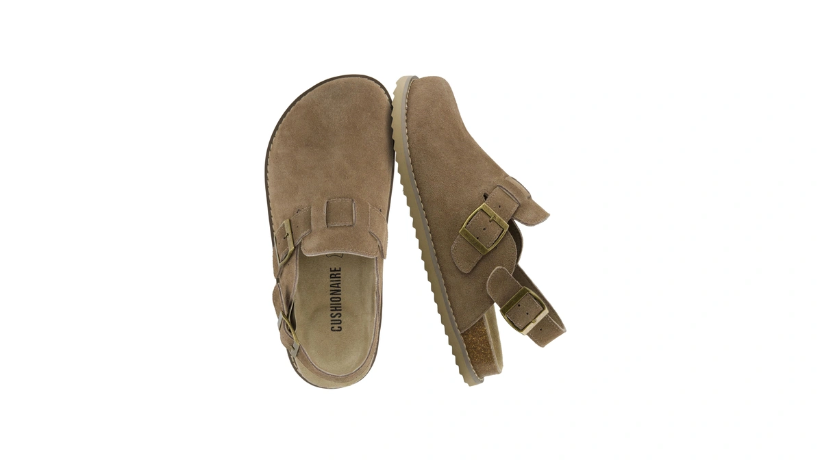 Cushionaire Brooklyn Genuine Suede Slingback Clogs For Women With Buckle,taupe