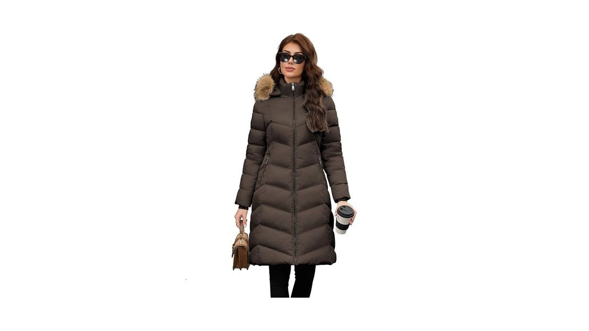 Papillon D'or Women's Long Puffer Coat With Detachable Faux Fur