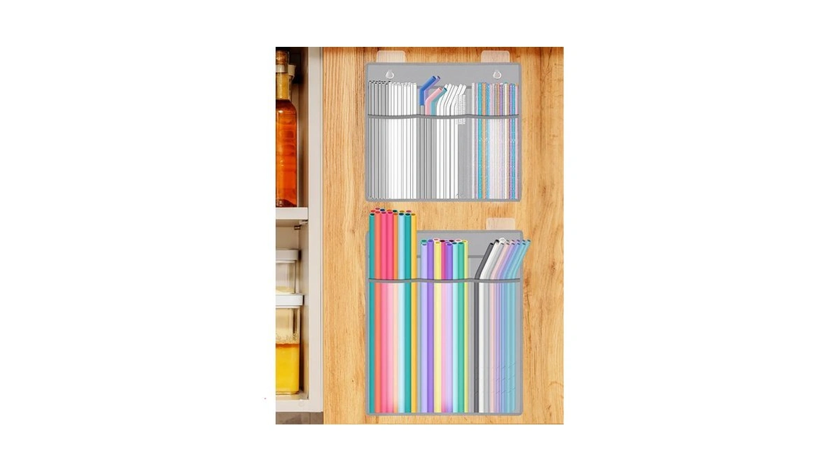 Nihome 2-pack Straw Holder For Cabinet Door, Hanging Straw Organizer,