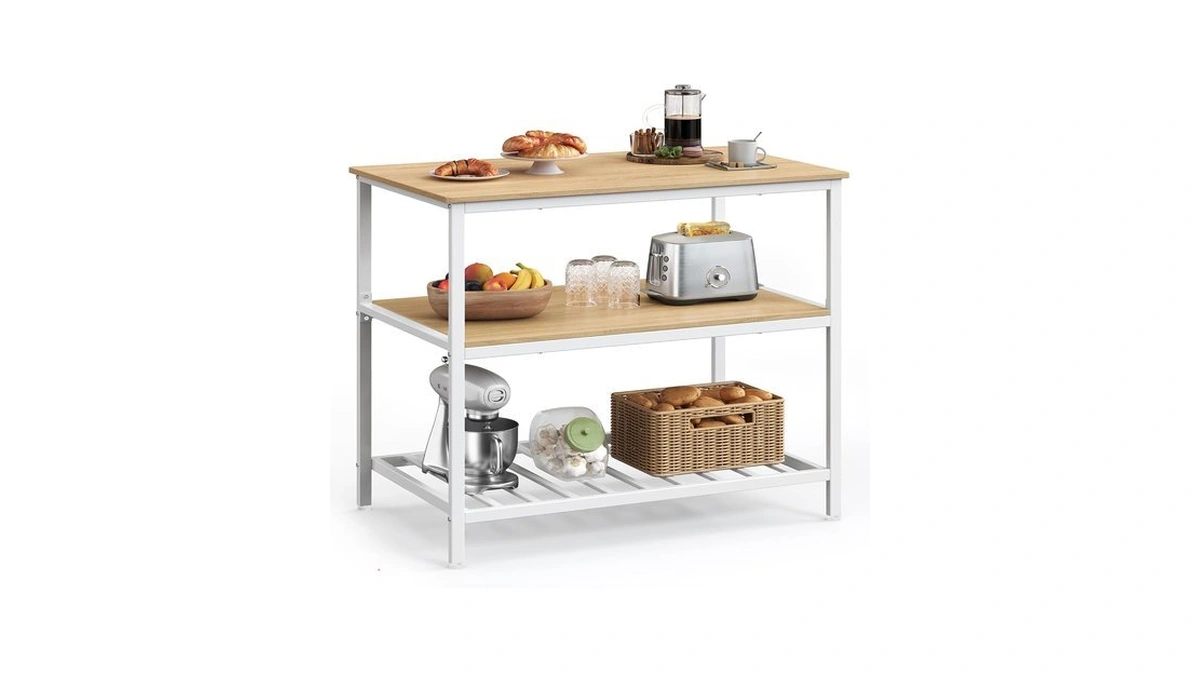 Vasagle Kitchen Island With 3 Shelves, Storage Cabinet, Steel Structure