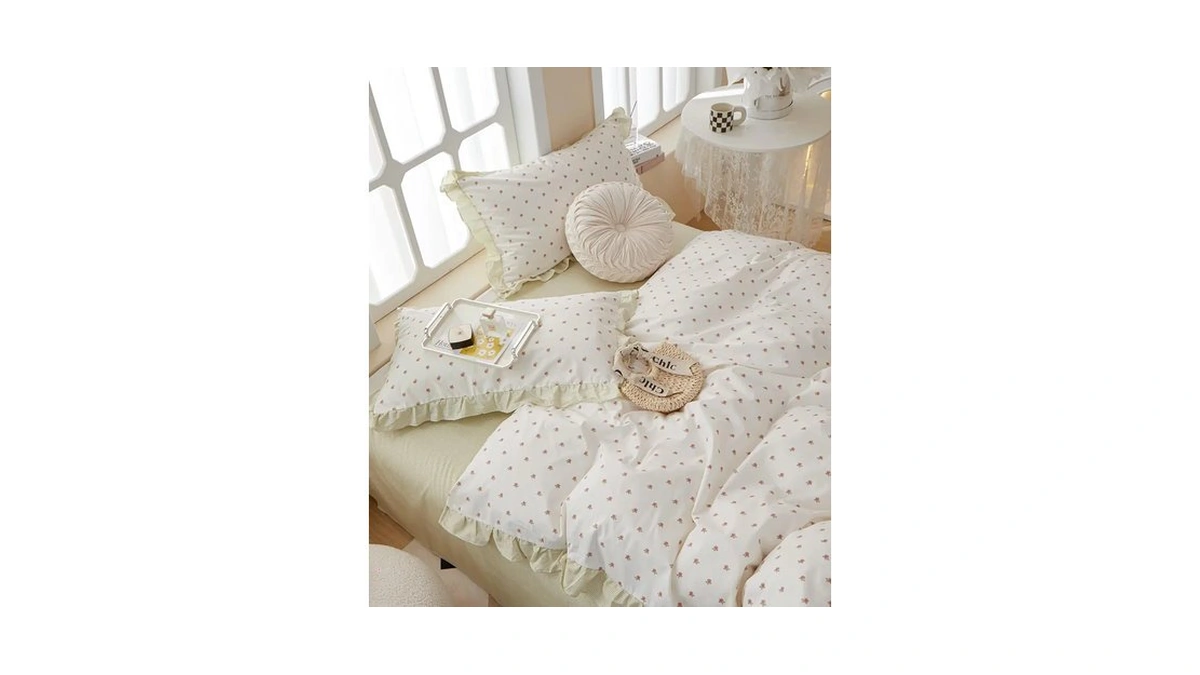 Amztop Floral Twin Size Duvet Cover With Ruffles Soft 100%