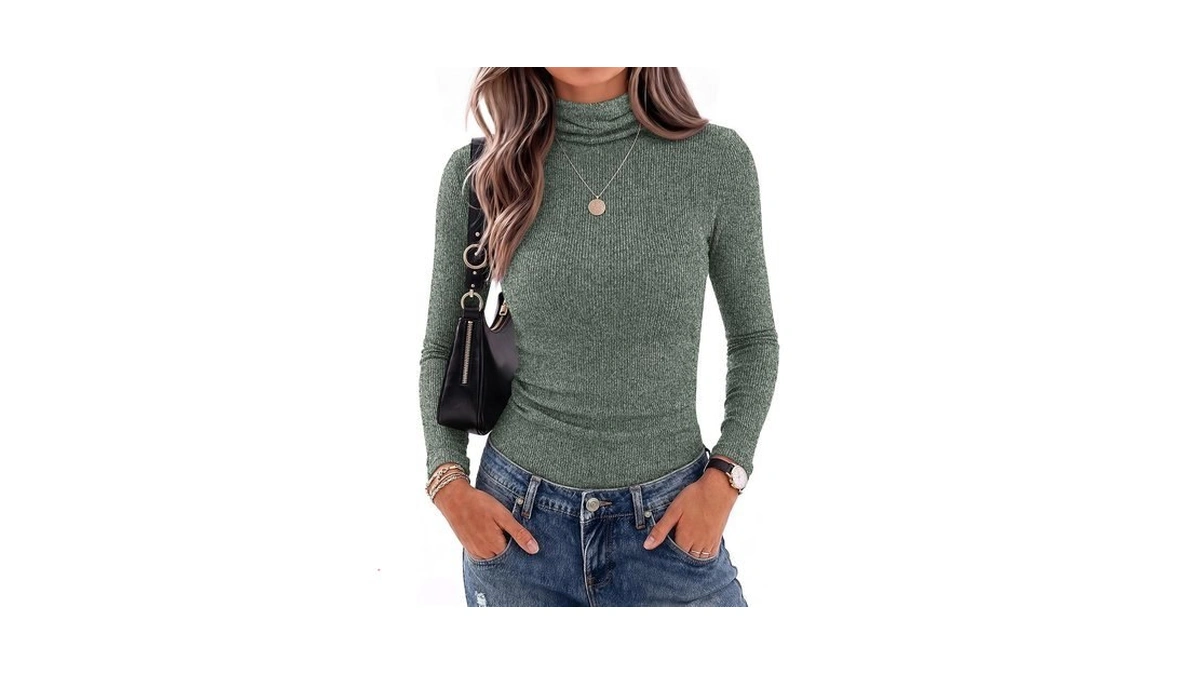 Ekouaer Turtleneck Tops For Women Long Sleeve Undershirt Ribbed Turtle
