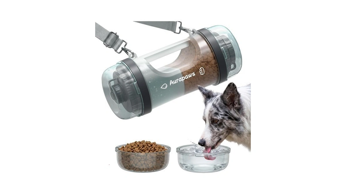 Aurapaws 33.5oz Portable Dog Water Bottle For Travel Hydration&food Feeder