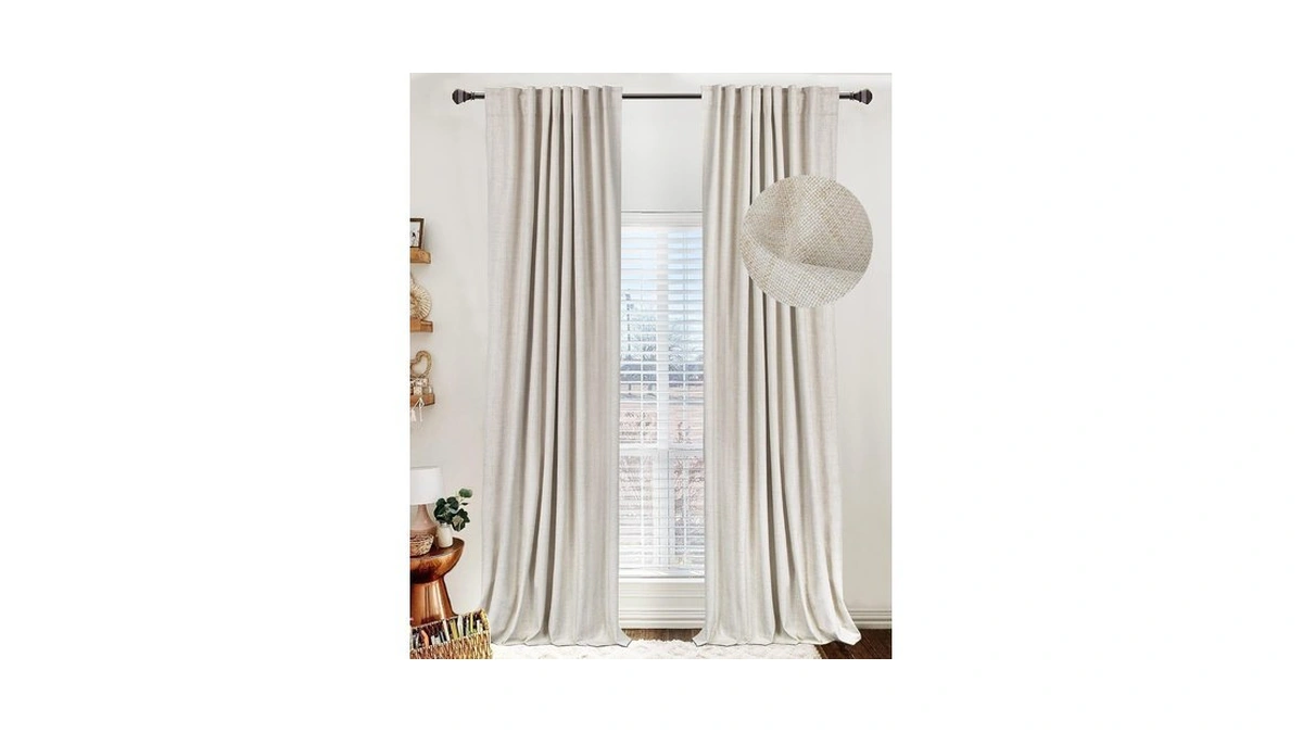 Linen Total Blackout Curtains For Bedroom Living Room 84 Inch,