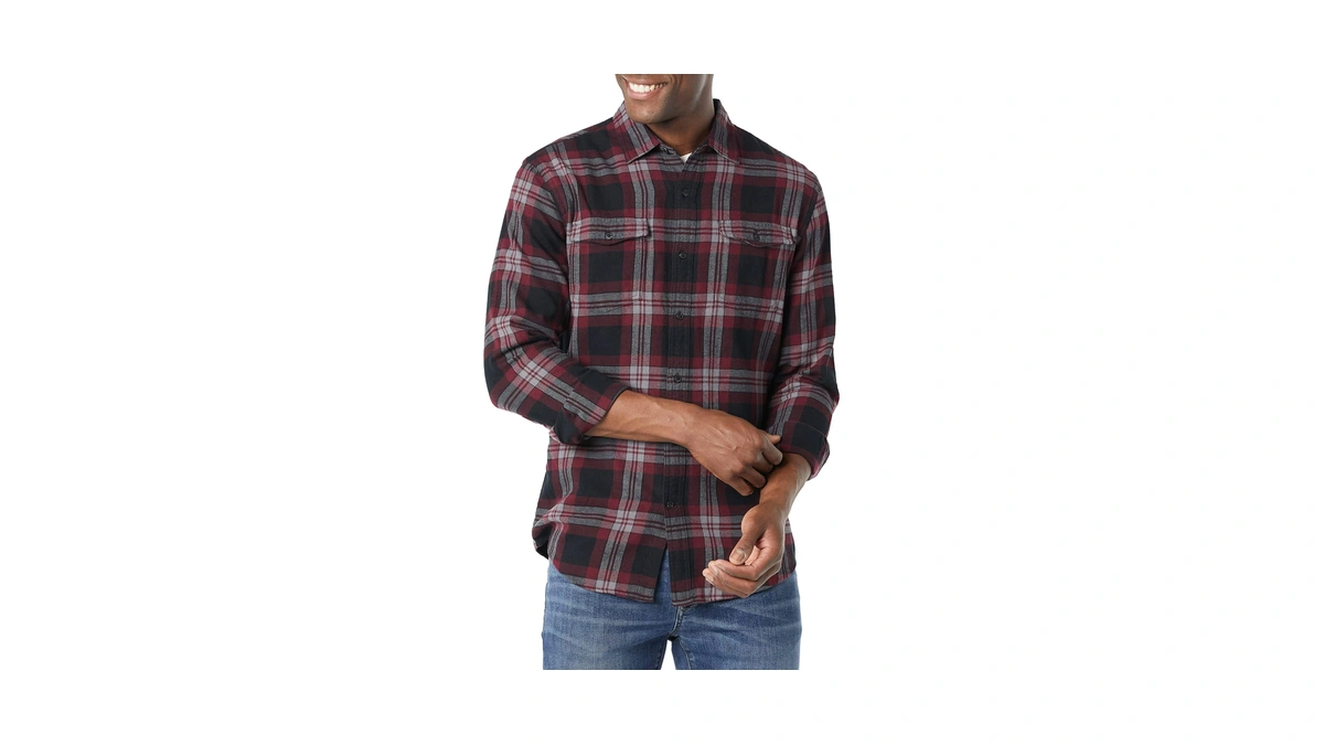 Amazon Essentials Men's Slim-fit Flannel Long-sleeve Button Down Shirt, Two-pocket,