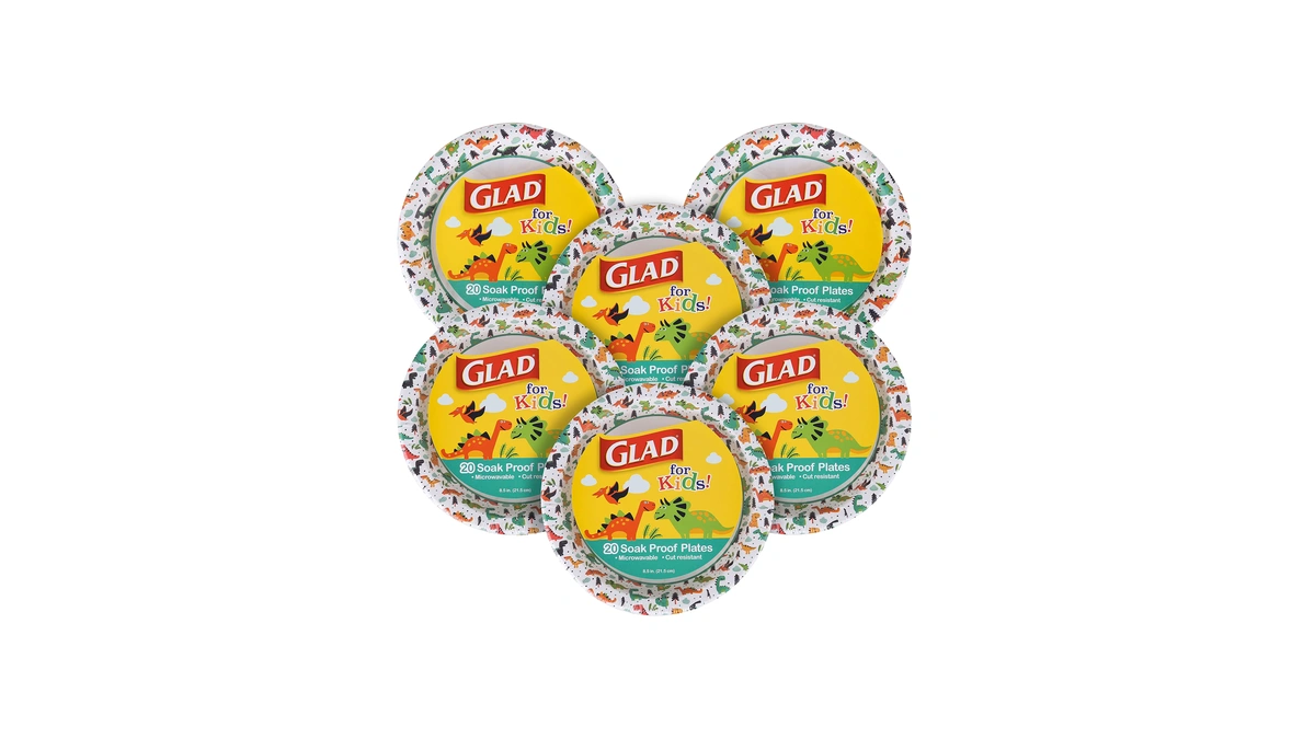 Glad For Kids Disposable Paper Plates, Dinosaurs, 8.5 Inch, 20