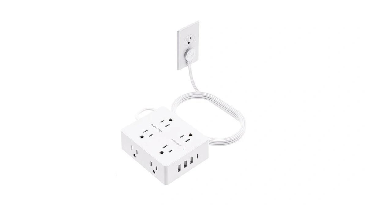Olcorife Flat Plug Power Strip With 10 Ft Extension Cord,