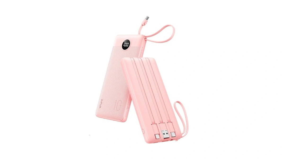 Vrurc Portable Charger, Slim Power Bank Built-in 4 Cables, Travel
