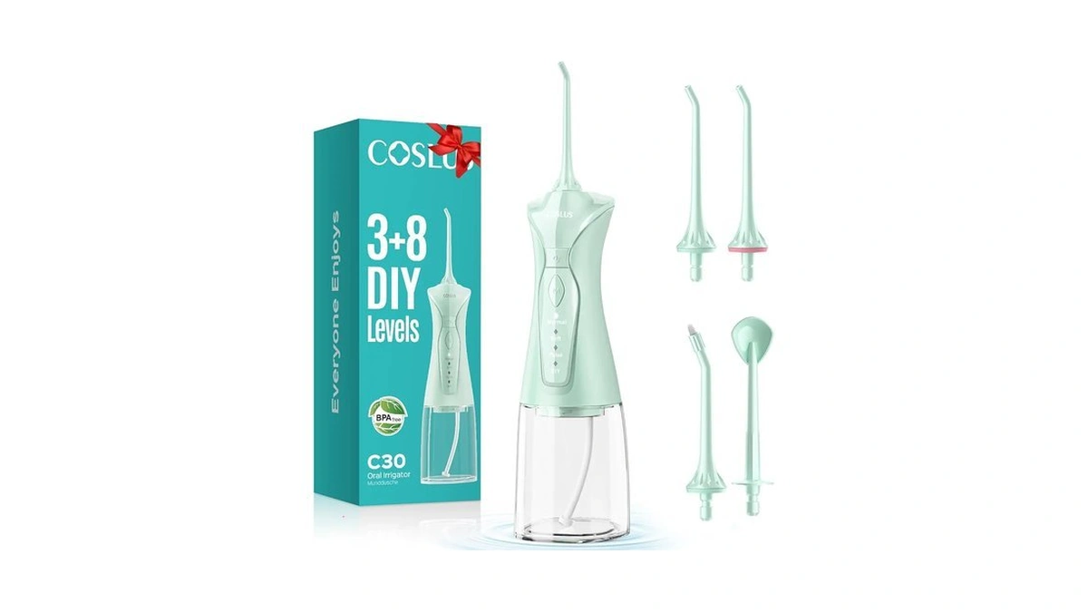 Coslus C30 Water Dental Flosser, Upgraded Diy Mode, Green, 1pcs