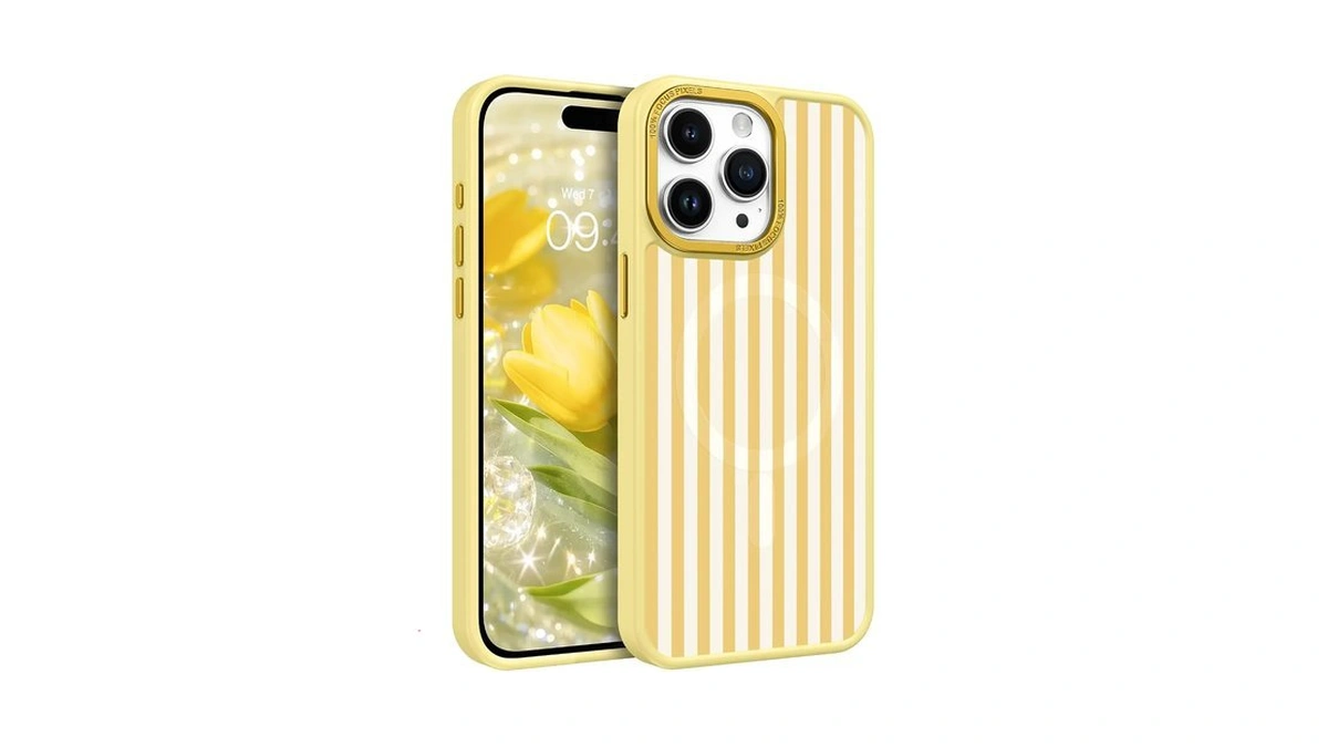 Domaver For Iphone 14 Pro Max Case Cute Striped, Yellow