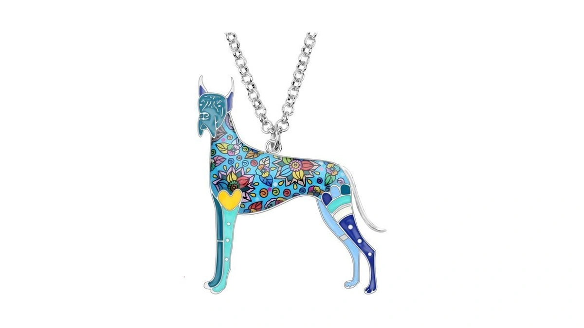 Bonsny Alloy Enamel Great Dane Dog Necklace Chain Pendant Love