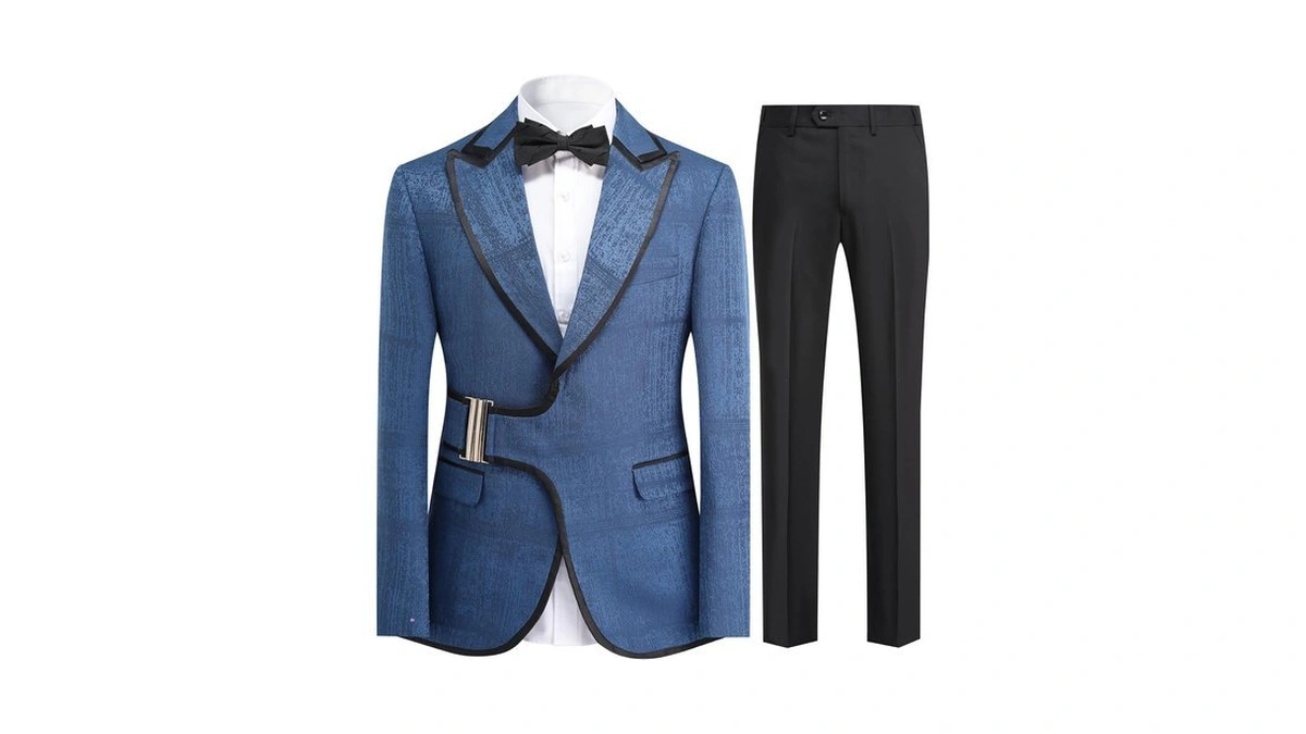Yffushi Men's Slim Fit 2 Piece Suit Set Dark Blue