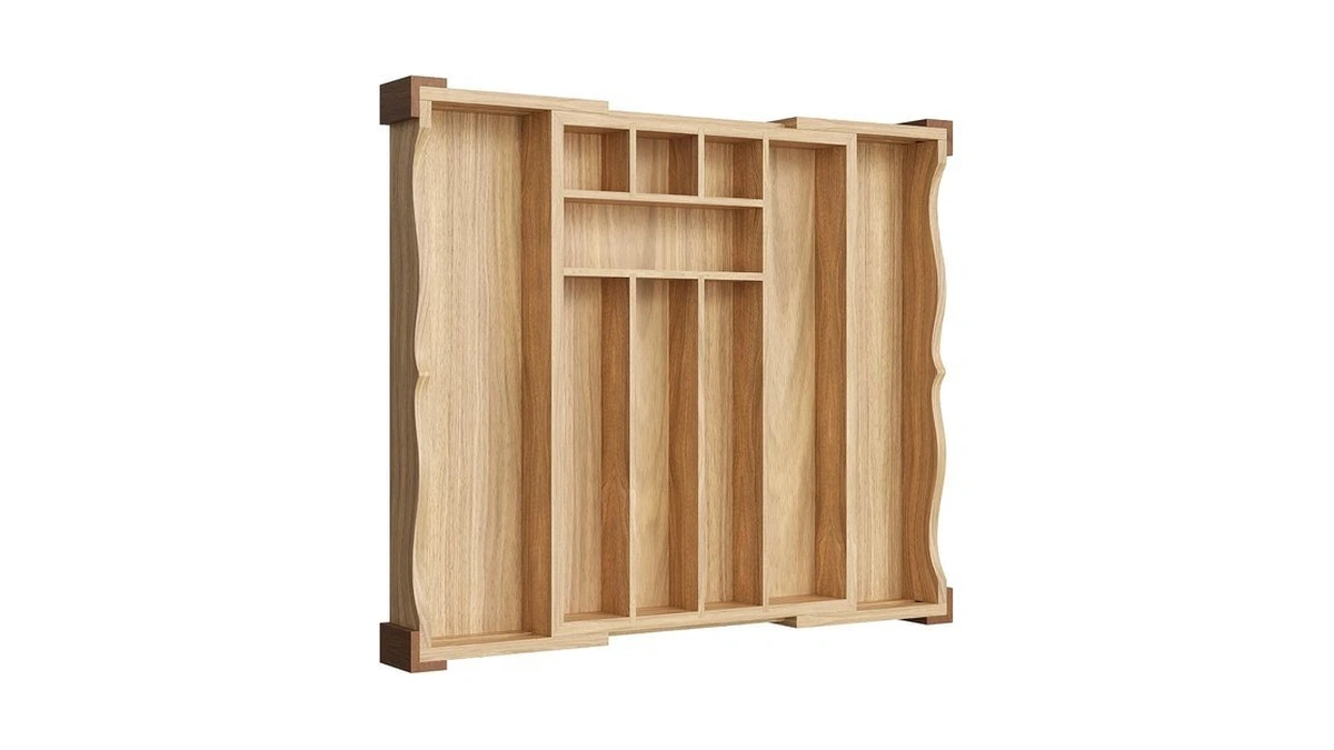 Orimade Oak Expandable Silverware Drawer Organizer, Adjustable Kitchen Utensil Holder