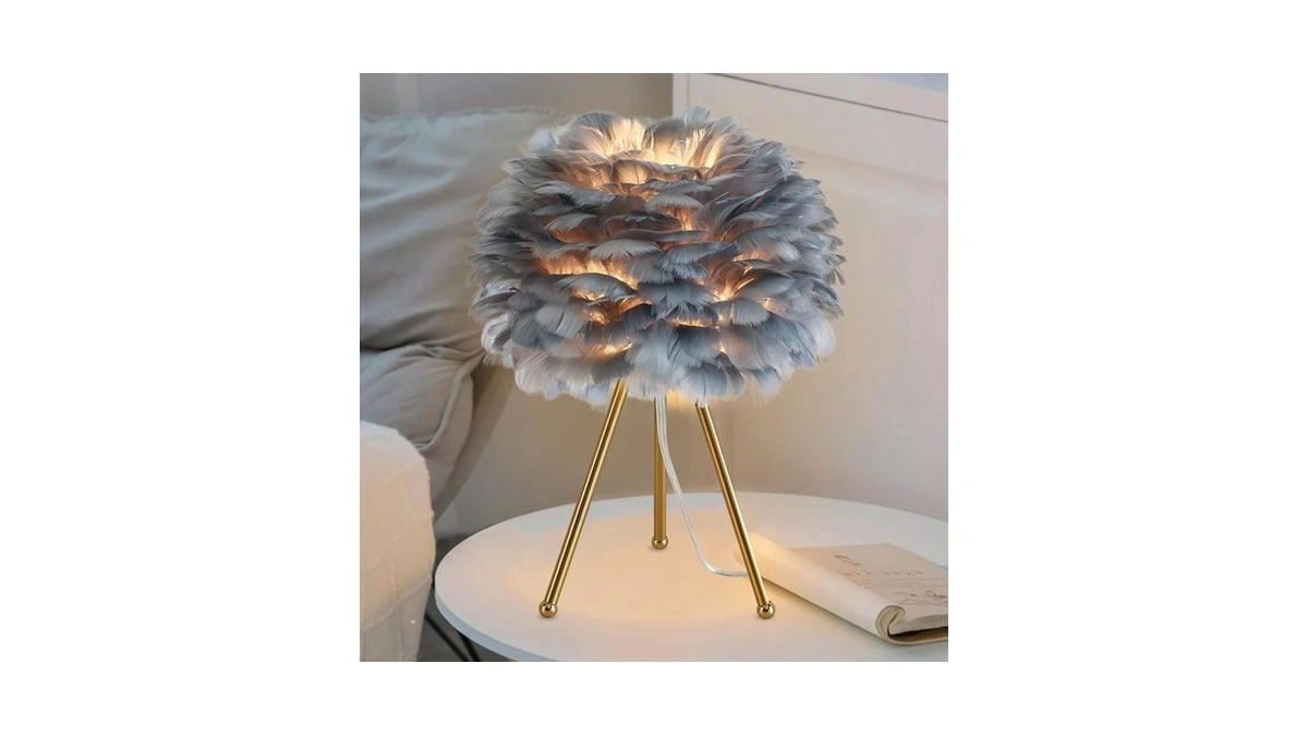 Capslpad 15.3" Feather Tripod Table Lamp - Grey Modern Desk