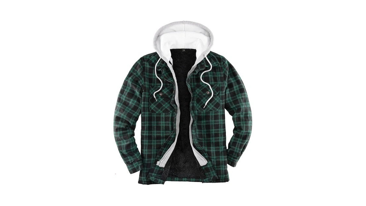 Lisskolo Mens Warm Hooded Flannel Jacket Sherpa Lined Flannel Shirt