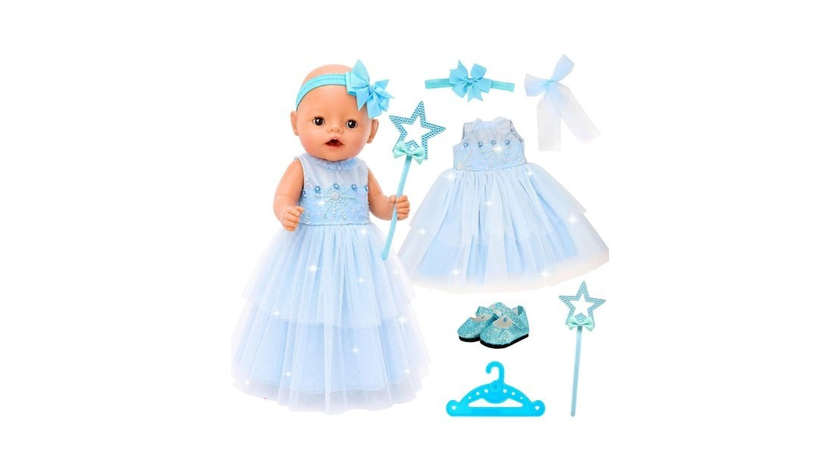 5 Pcs Ice Blue Wedding Princess Baby Doll Clothes For