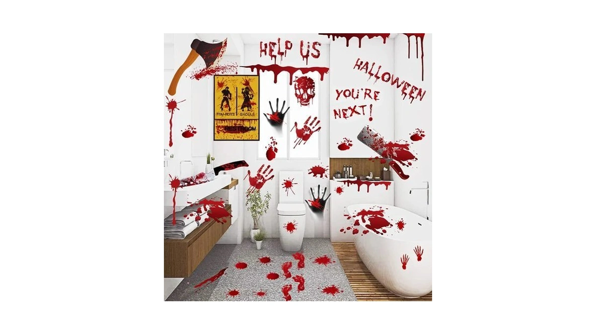84pcs Halloween Handprint Footprint Stickers Window Bathroom Floor Decor