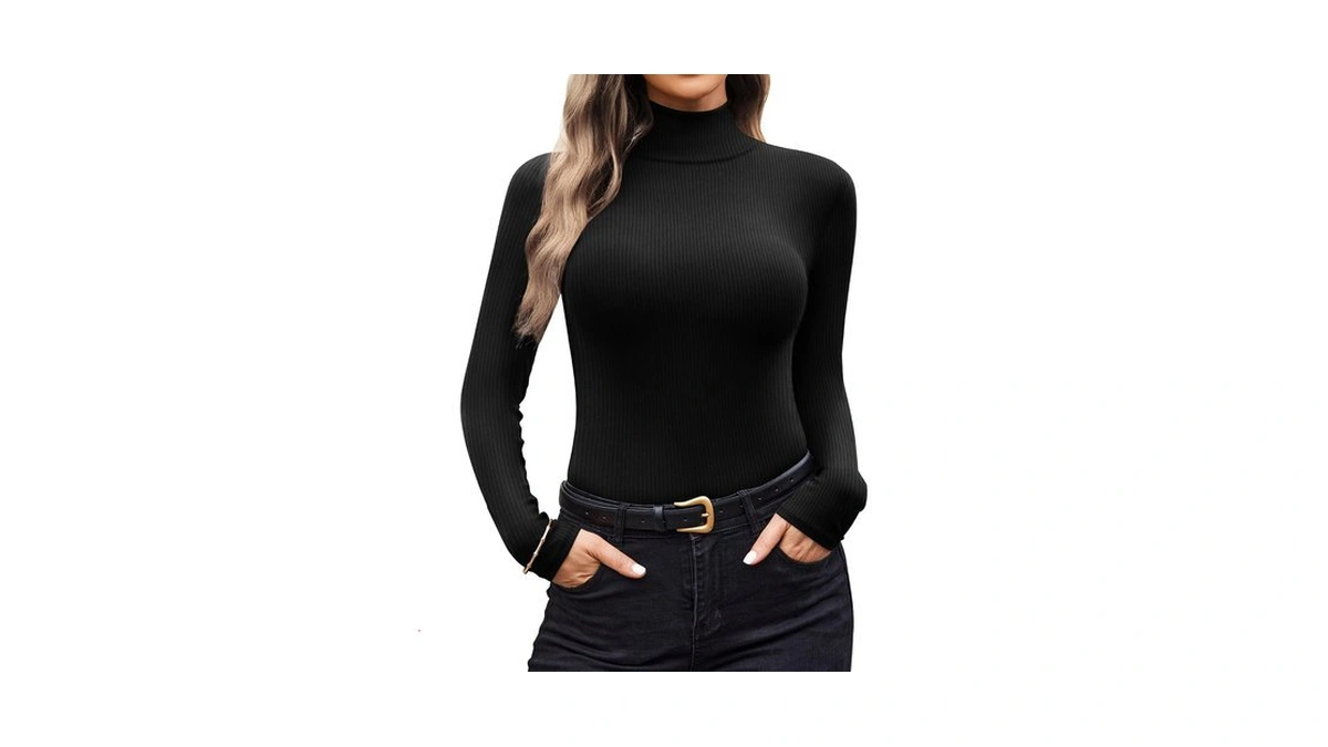 Ekouaer Women Turtleneck Shirt Long Sleeve Layer Tops Basic Ribbed