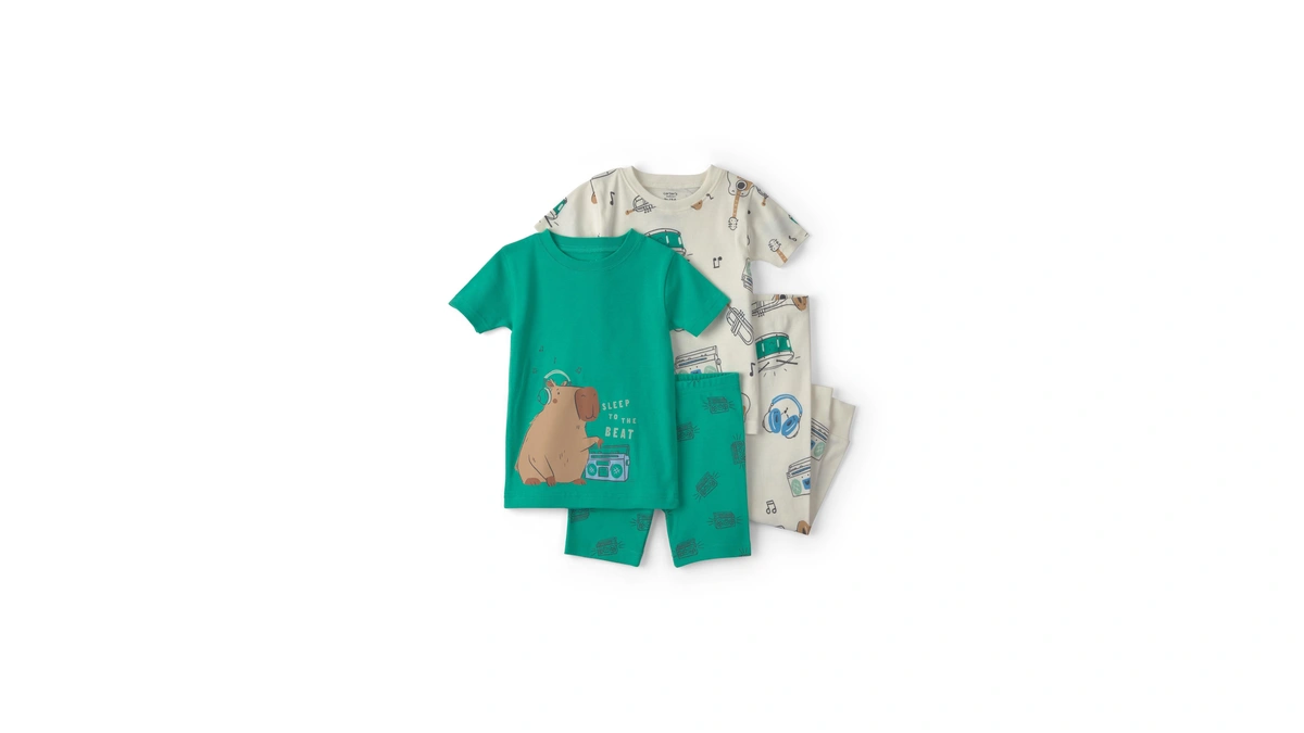 Carter's Boy 4-piece Tight Fit Cotton Pajama Set, Green/ivory, 4t