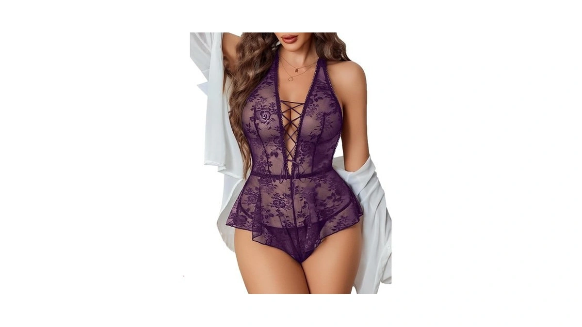 Avidlove Women's Lingerie Halter Teddy One Piece Bodysuit Lace Babydoll