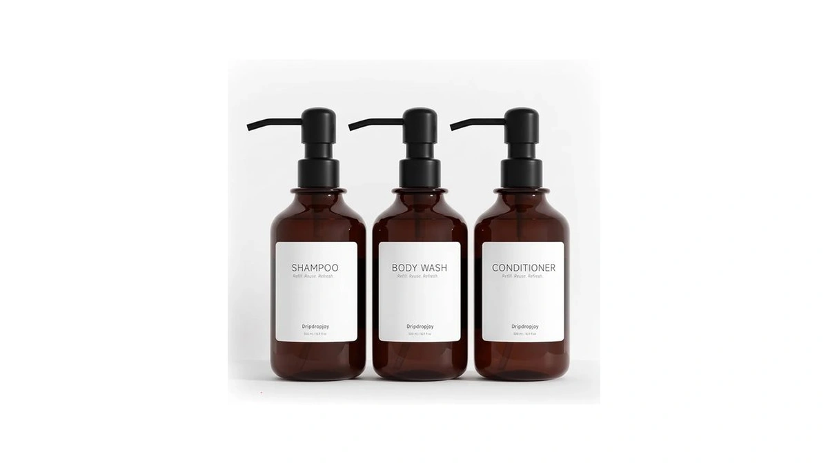 Modern Shampoo And Conditioner Dispenser Set Of 3, 17oz Refillable