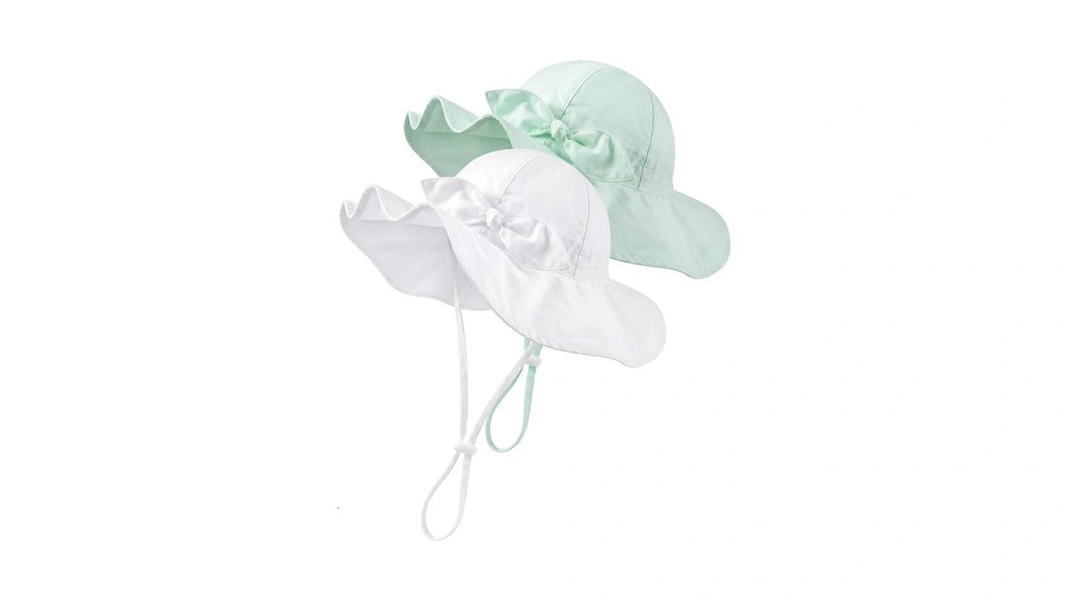Hongteya Baby Sun Hat Cotton Stripe Bow Wide Brim Toddler