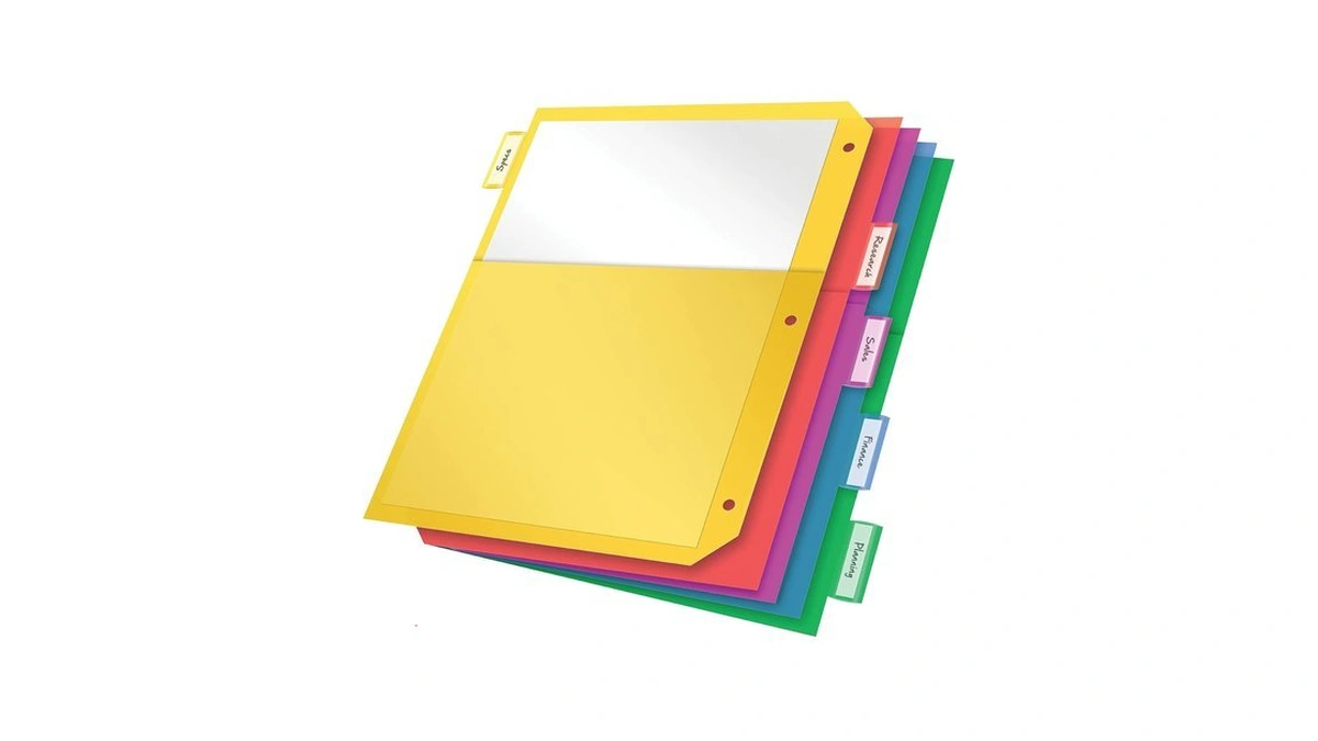 Oxford Plastic 2 Pocket Binder Dividers, 5 Tab 1/5 Cut,