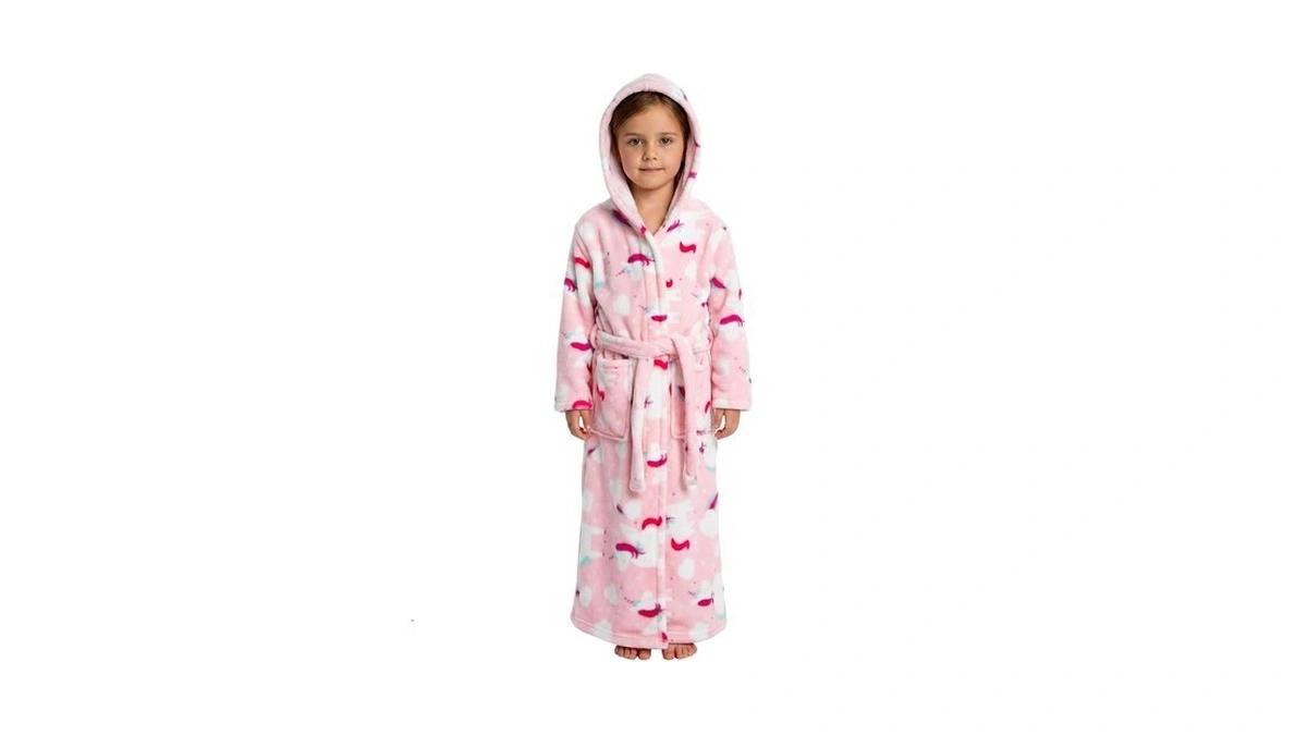 Yuping Girls Bathrobes Kids Long Hooded Robe Girl Pink Unicorn