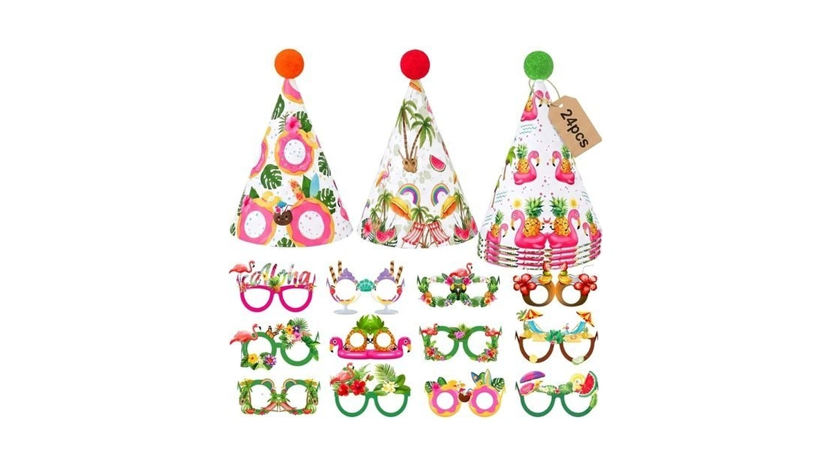 Amazingspark 48 Pcs Flamingo Party Hats Eyeglasses Tropical Luau