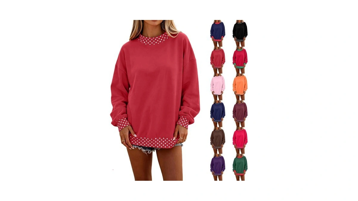 Oversized Polka Dot Sweatshirt Women No Hood Cute Tunic Mock