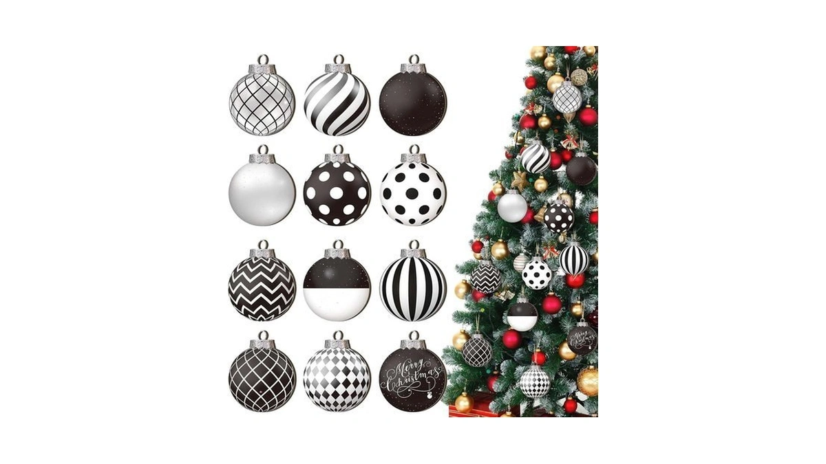 12pcs 2d Christmas Ornament Balls Wooden Hanging Pendant For Xmas