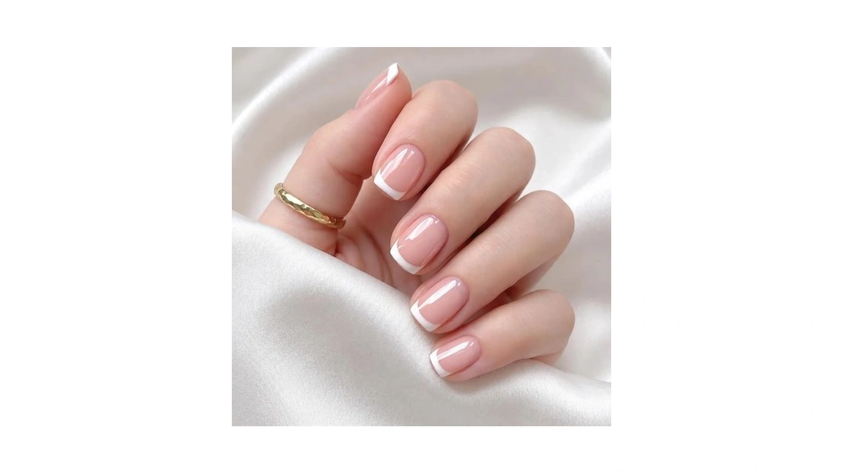 Hosoka Short Square Press On Nails,white French Tip 12 Sizes