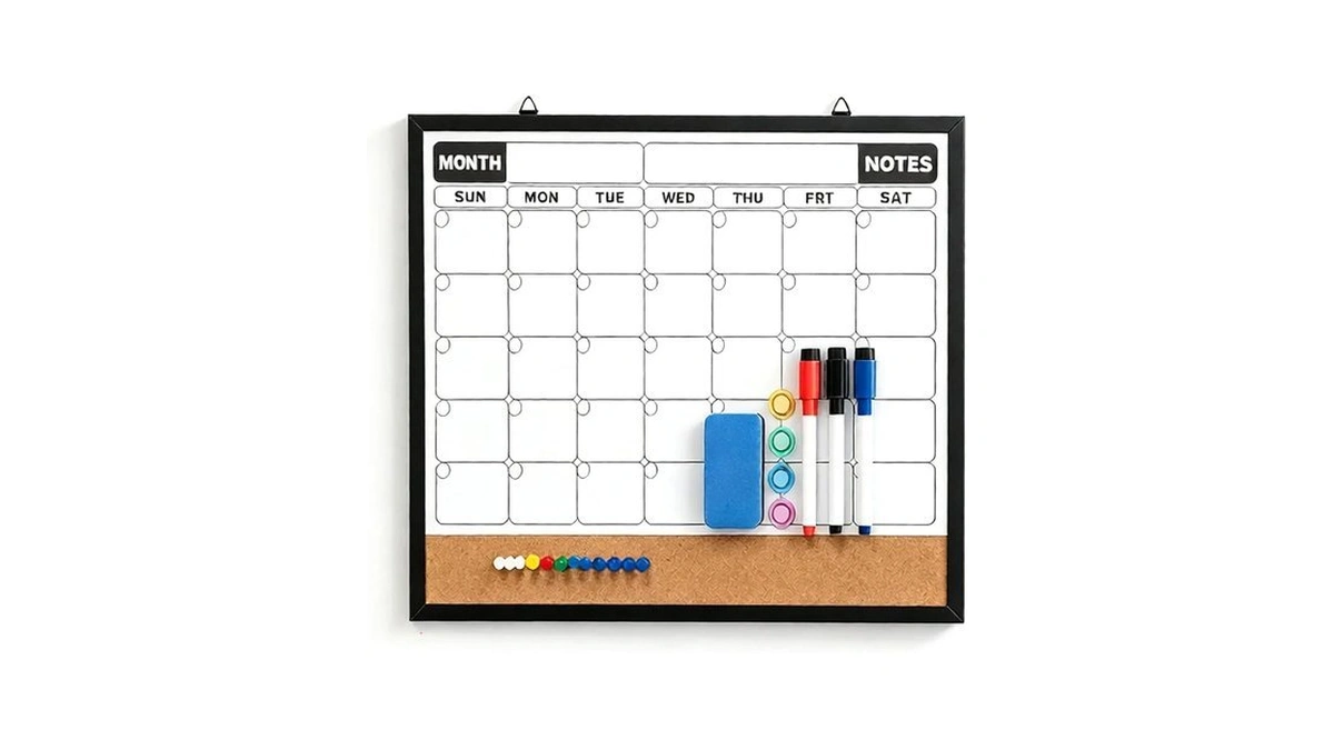 Chaywillow Double Sided Monthly Calendar Whiteboard & Cork Board